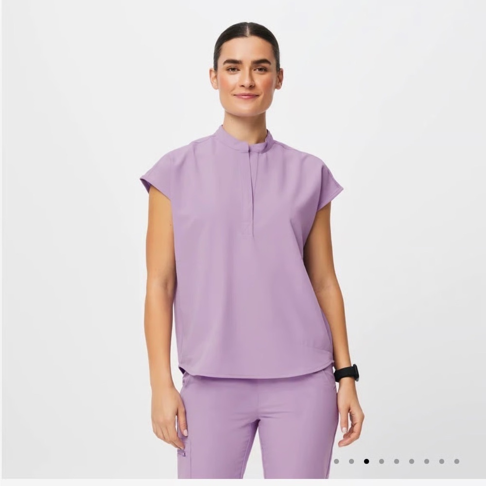 Figs Lavender Short-Sleeve Mock Neck Scrub Top
